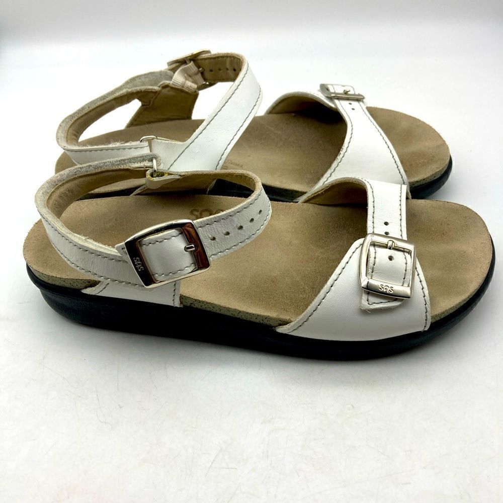 Sas Tripad Comfort White Leather Sandals Size 7M